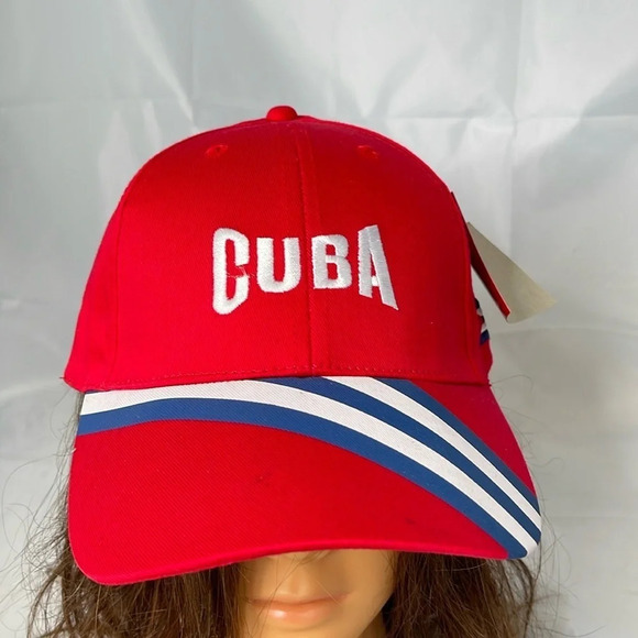 CUBA NWT Mens 6 Panel Baseball Cap Red Embroidered Bib Velcro Cotton OS - Picture 9 of 9